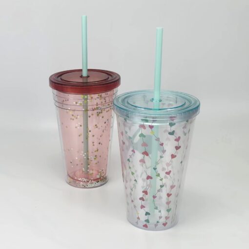 16oz 450ml double wall reusable tumbler with straw and lid 5