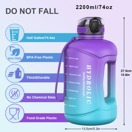 74oz 2200ml Water Bottle with Straw & Time Marker 1